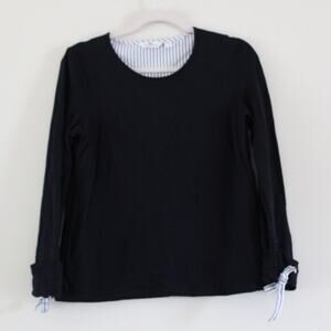Vineyard Vines Sweater Top Navy Blue Seersucker Ribbon Wrist‎ Ties Womens Medium